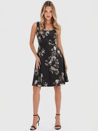 APART Cocktailkleid aus floralem Jacquard | schwarz-gold