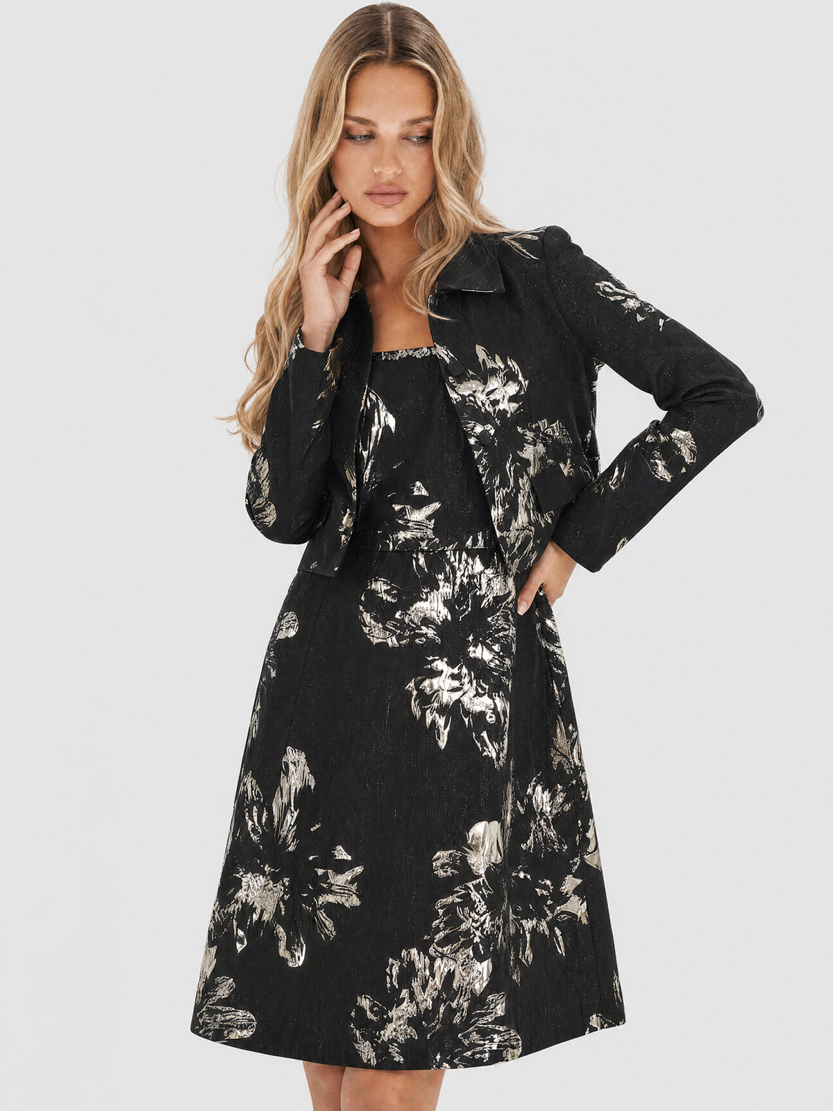 Jacquard-Bolero mit Metallic-Effekt | schwarz-gold