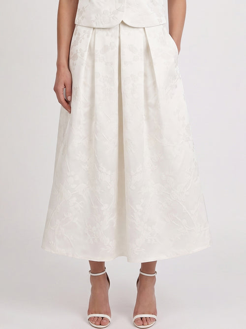 Weitschwingender Rock aus Jacquard mit Blütendessin | creme image 1