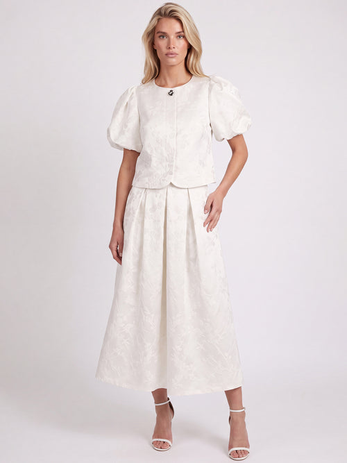 Weitschwingender Rock aus Jacquard mit Blütendessin | creme image 1