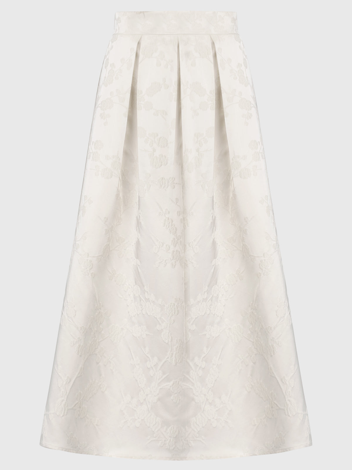 Weitschwingender Rock aus Jacquard mit Blütendessin | creme