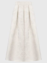 Weitschwingender Rock aus Jacquard mit Blütendessin | creme