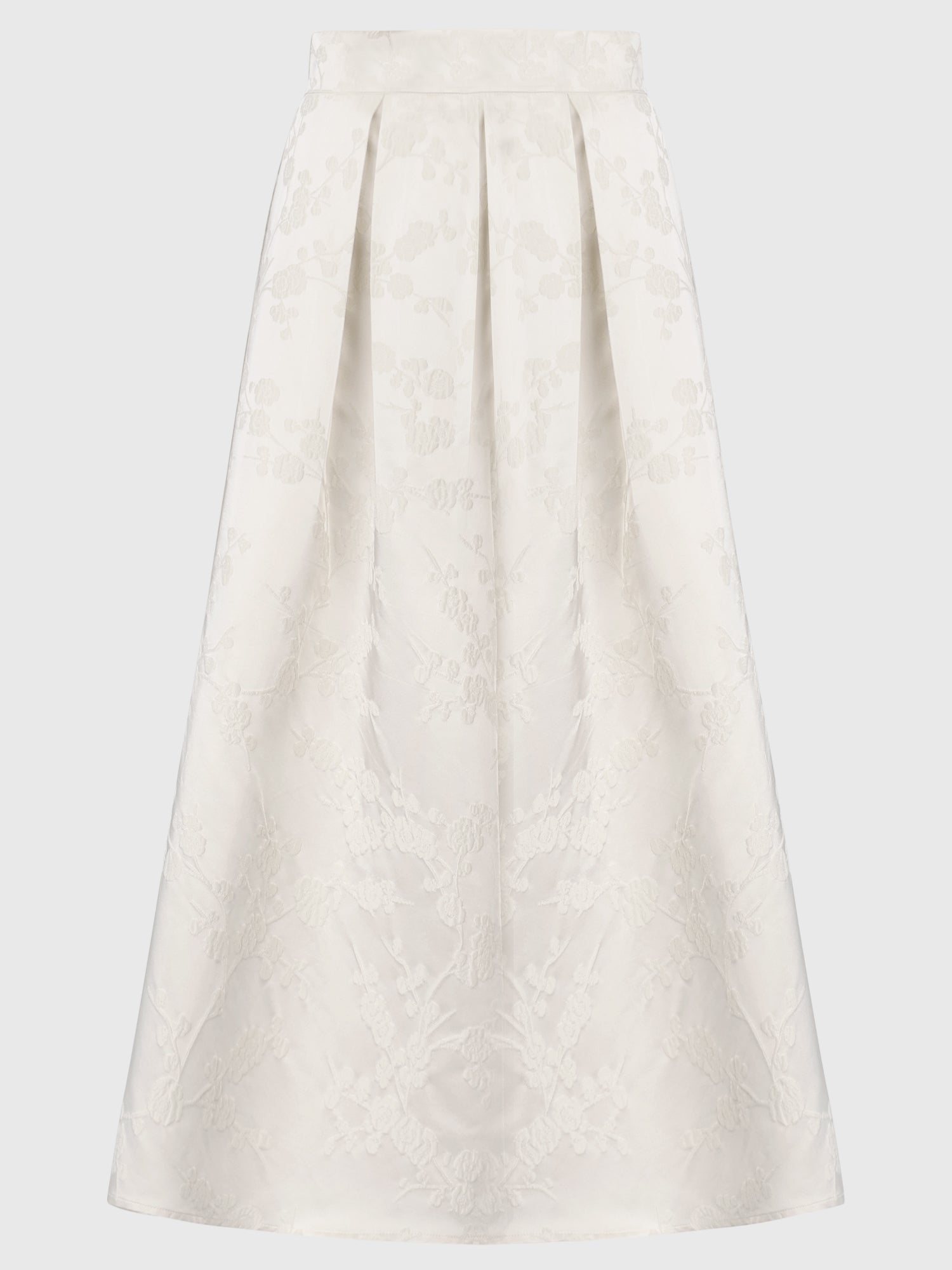 Weitschwingender Rock aus Jacquard mit Blütendessin | creme