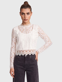 Spitzenshirt mit dekorativen Spitzenbändern | creme