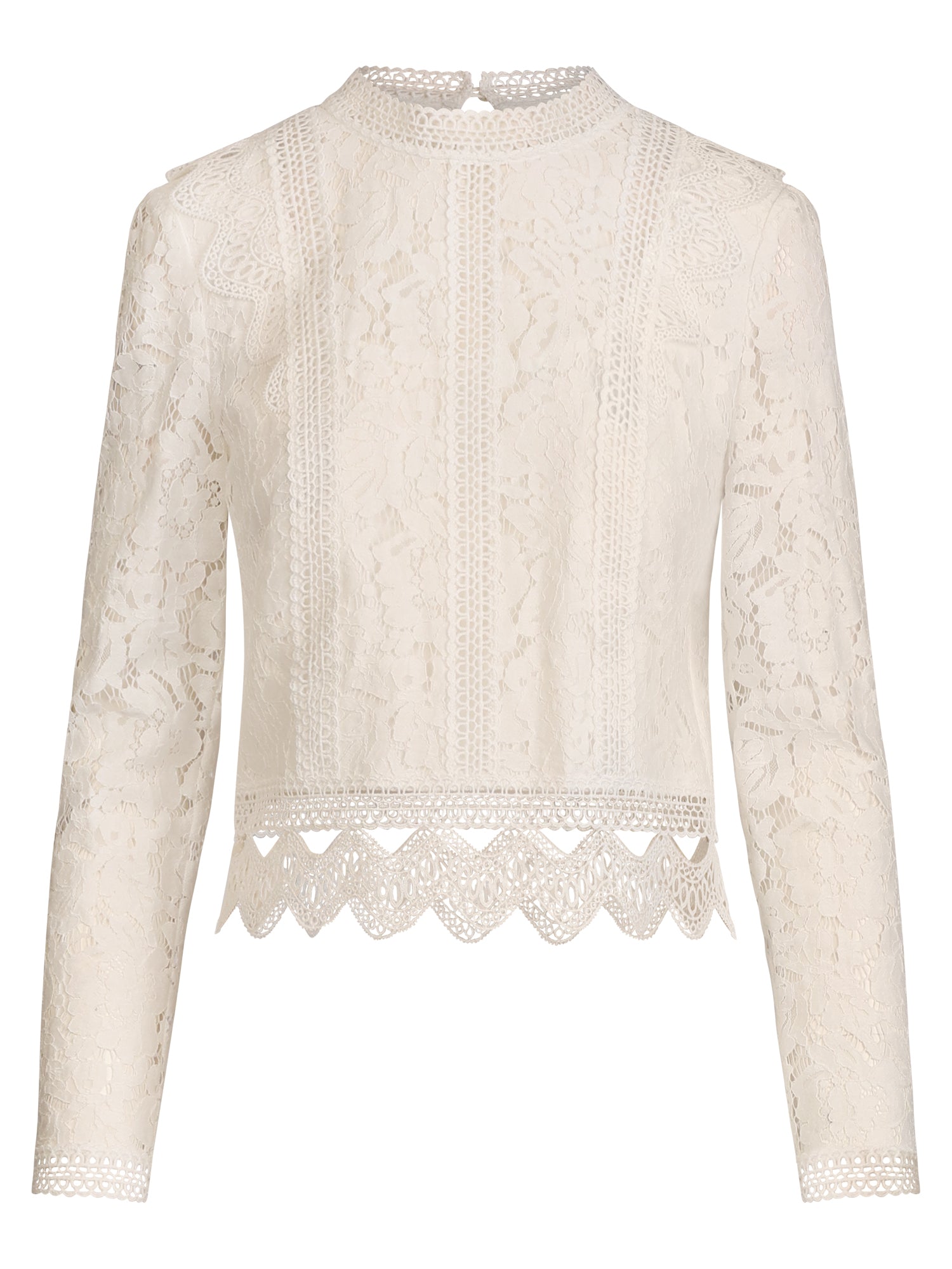 Spitzenshirt mit dekorativen Spitzenbändern | creme