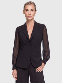 Taillierter Blazer mit Chiffonärmeln | schwarz