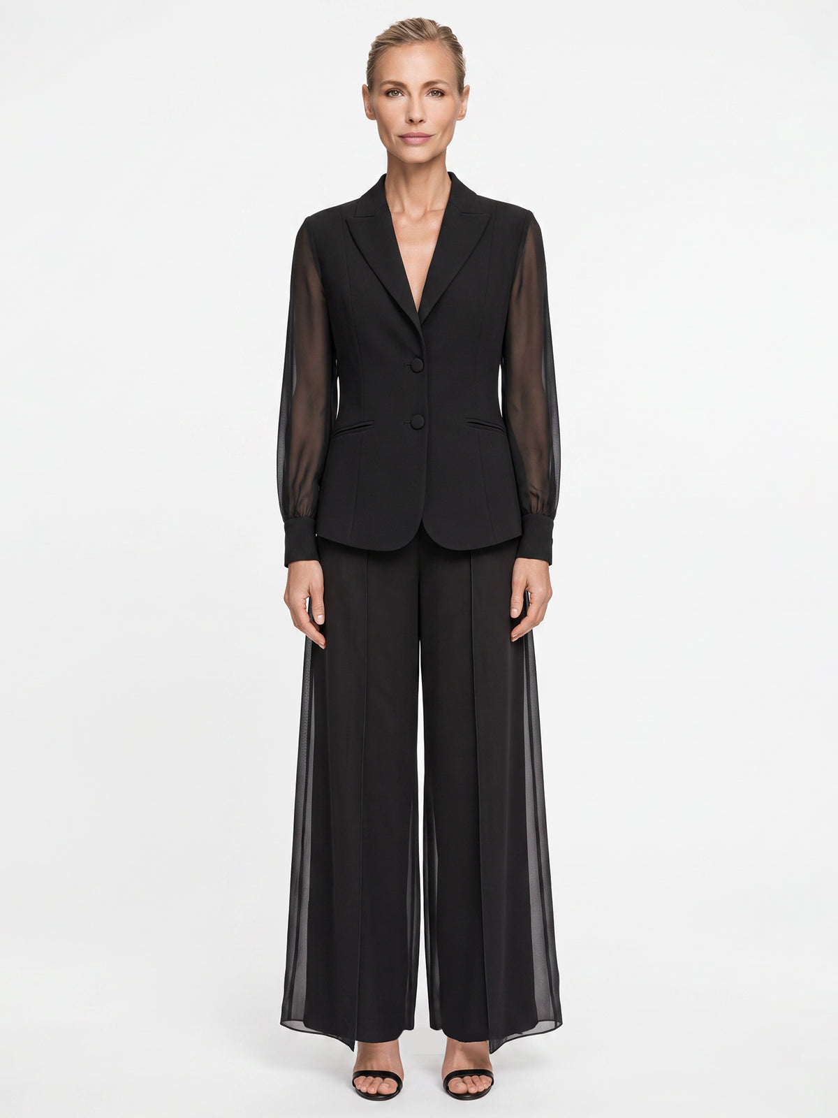 Taillierter Blazer mit Chiffonärmeln | schwarz