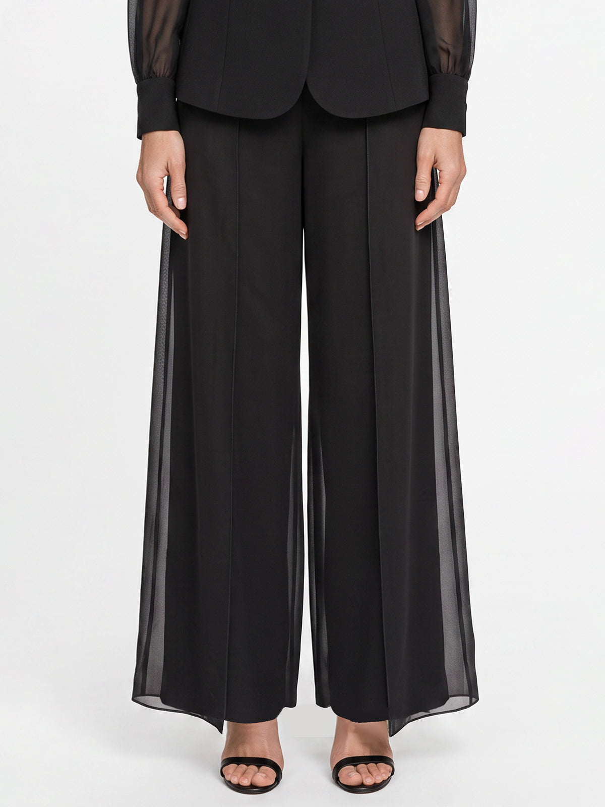 Weite Hose mit Chiffon-Layer | schwarz