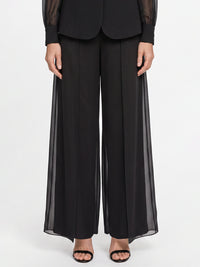Weite Hose mit Chiffon-Layer | schwarz
