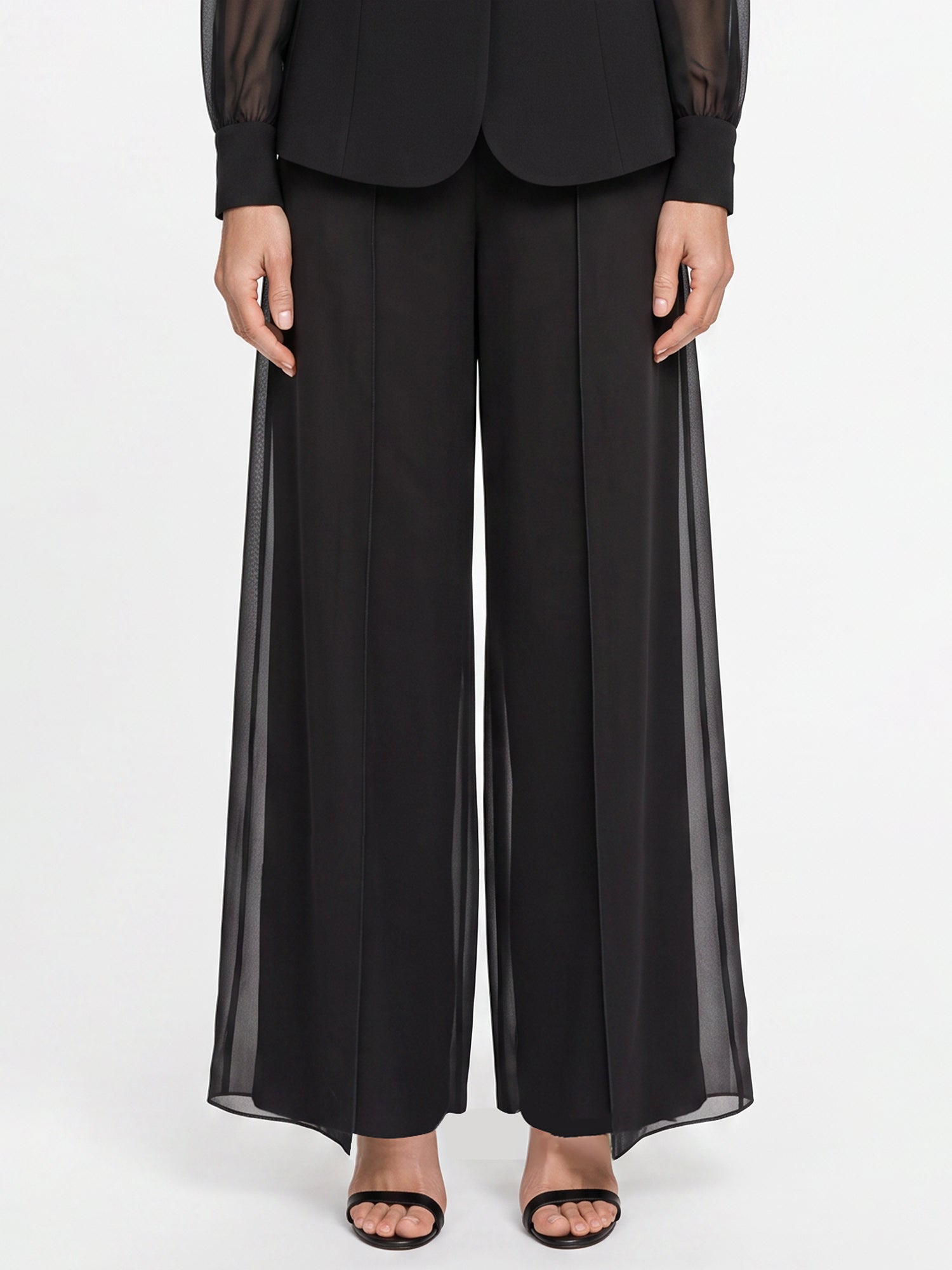 Weite Hose mit Chiffon-Layer | schwarz