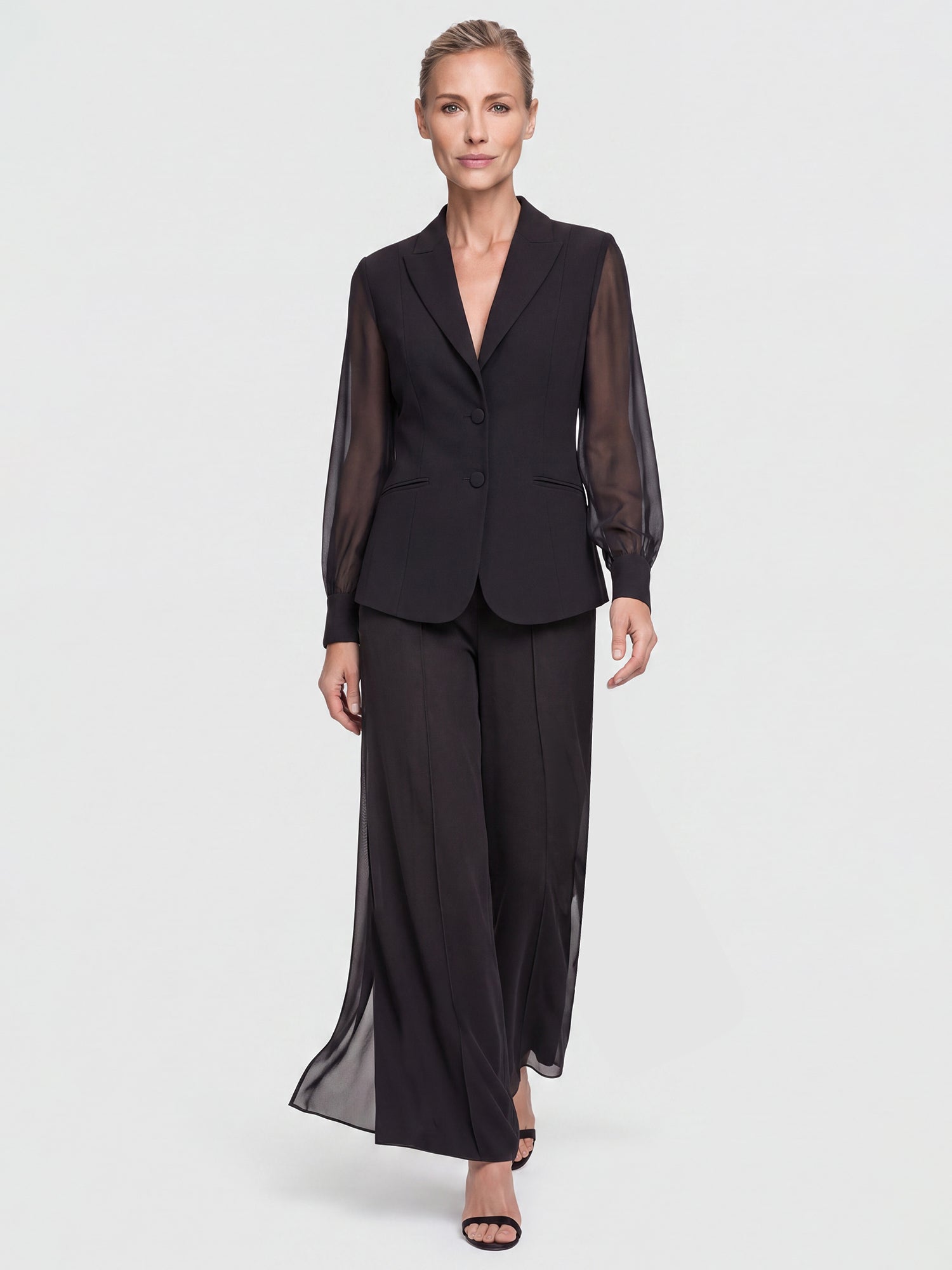 Weite Hose mit Chiffon-Layer | schwarz