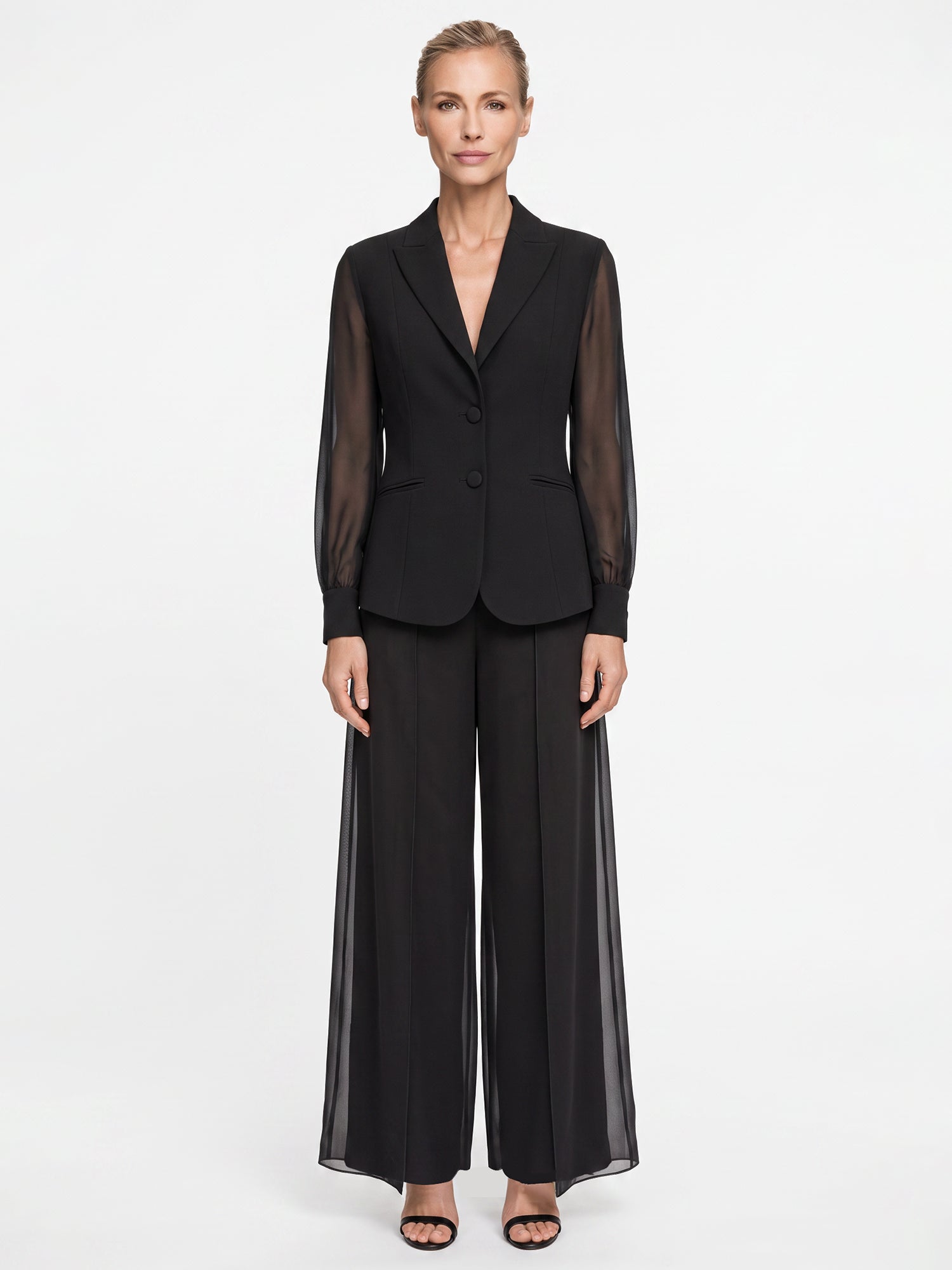 Weite Hose mit Chiffon-Layer | schwarz