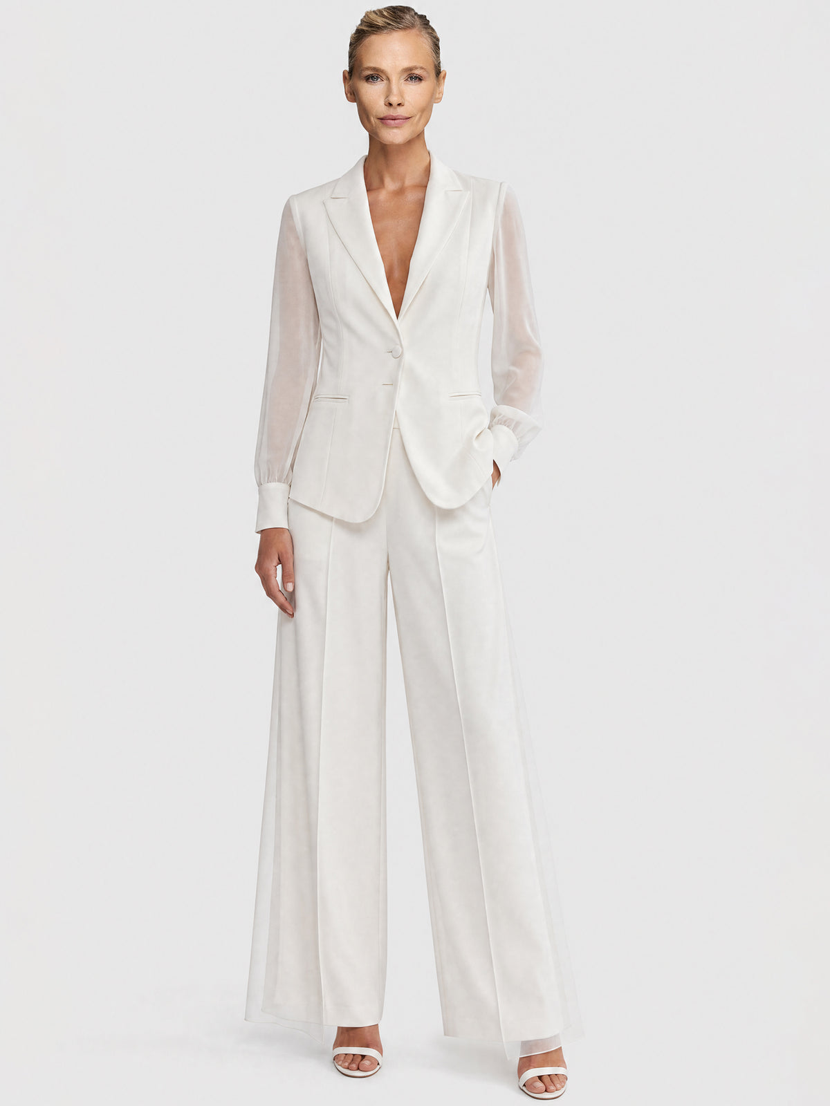 Weite Hose mit Chiffon-Layer | creme