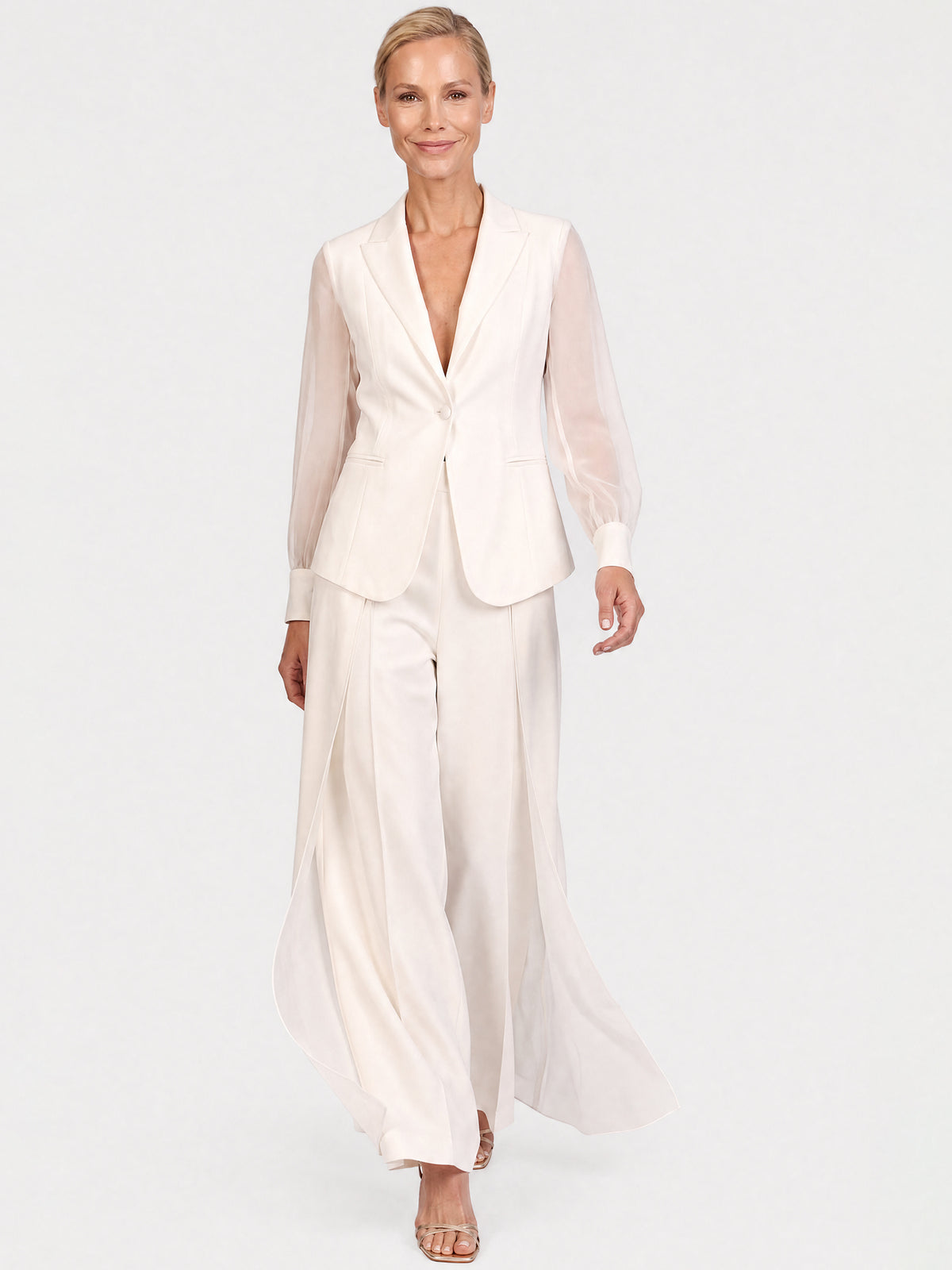Weite Hose mit Chiffon-Layer | creme