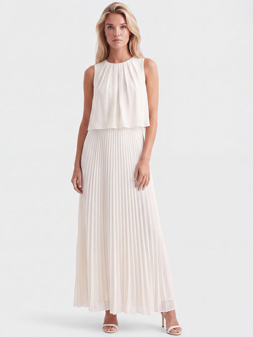 APART Ärmelloses Chiffonkleid mit Plisseerock | creme image 1