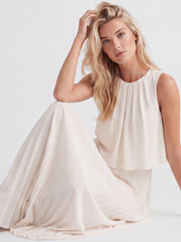 APART Ärmelloses Chiffonkleid mit Plisseerock | creme