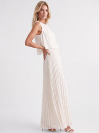 APART Ärmelloses Chiffonkleid mit Plisseerock | creme