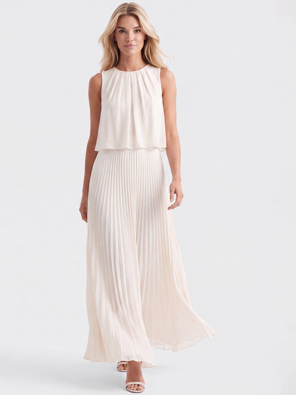 APART Ärmelloses Chiffonkleid mit Plisseerock | creme