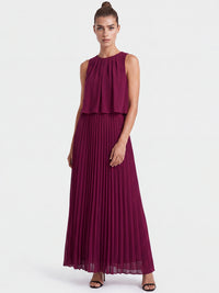 APART Ärmelloses Chiffonkleid mit Plisseerock | weinrot