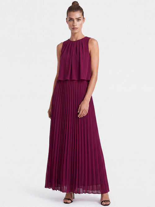 APART Ärmelloses Chiffonkleid mit Plisseerock | weinrot image 1