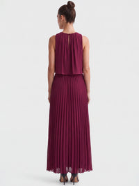 APART Ärmelloses Chiffonkleid mit Plisseerock | weinrot