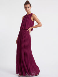 APART Ärmelloses Chiffonkleid mit Plisseerock | weinrot