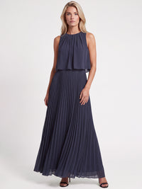 APART Ärmelloses Chiffonkleid mit Plisseerock | nachtblau