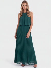 APART Ärmelloses Chiffonkleid mit Plisseerock | emerald