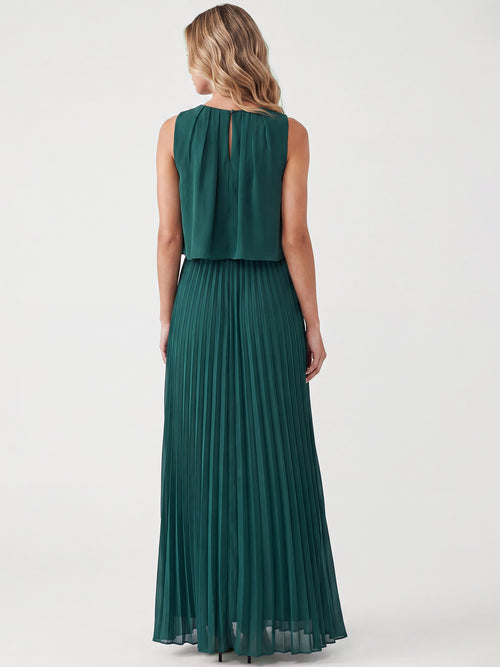 APART Ärmelloses Chiffonkleid mit Plisseerock | emerald image 1