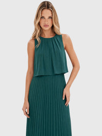 APART Ärmelloses Chiffonkleid mit Plisseerock | emerald