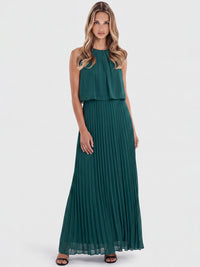 APART Ärmelloses Chiffonkleid mit Plisseerock | emerald