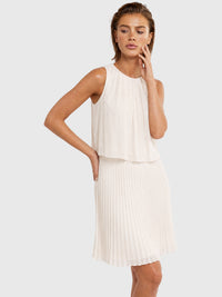 APART Plisseekleid mit Chiffon-Overlay | creme