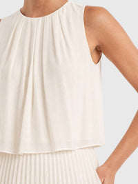 APART Plisseekleid mit Chiffon-Overlay | creme