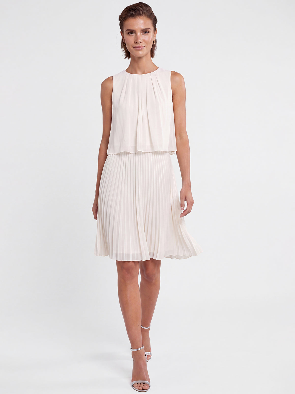 APART Plisseekleid mit Chiffon-Overlay | creme