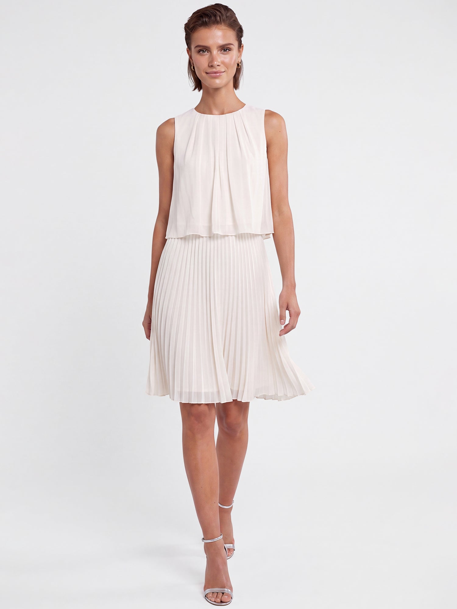 APART Plisseekleid mit Chiffon-Overlay | creme