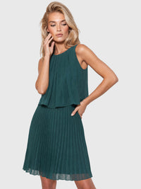 APART Plisseekleid mit Chiffon-Overlay | emerald