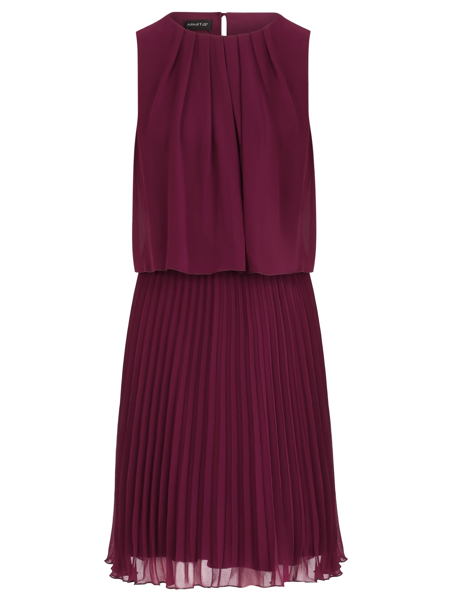 APART Plisseekleid mit Chiffon-Overlay | weinrot