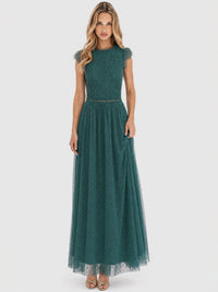 Kleid aus plastischer Spitze und weichem Tüll | emerald