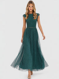 Kleid aus plastischer Spitze und weichem Tüll | emerald