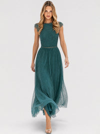 Kleid aus plastischer Spitze und weichem Tüll | emerald