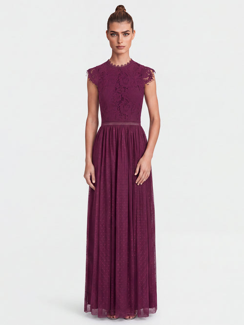 Kleid aus plastischer Spitze und weichem Tüll | weinrot image 1