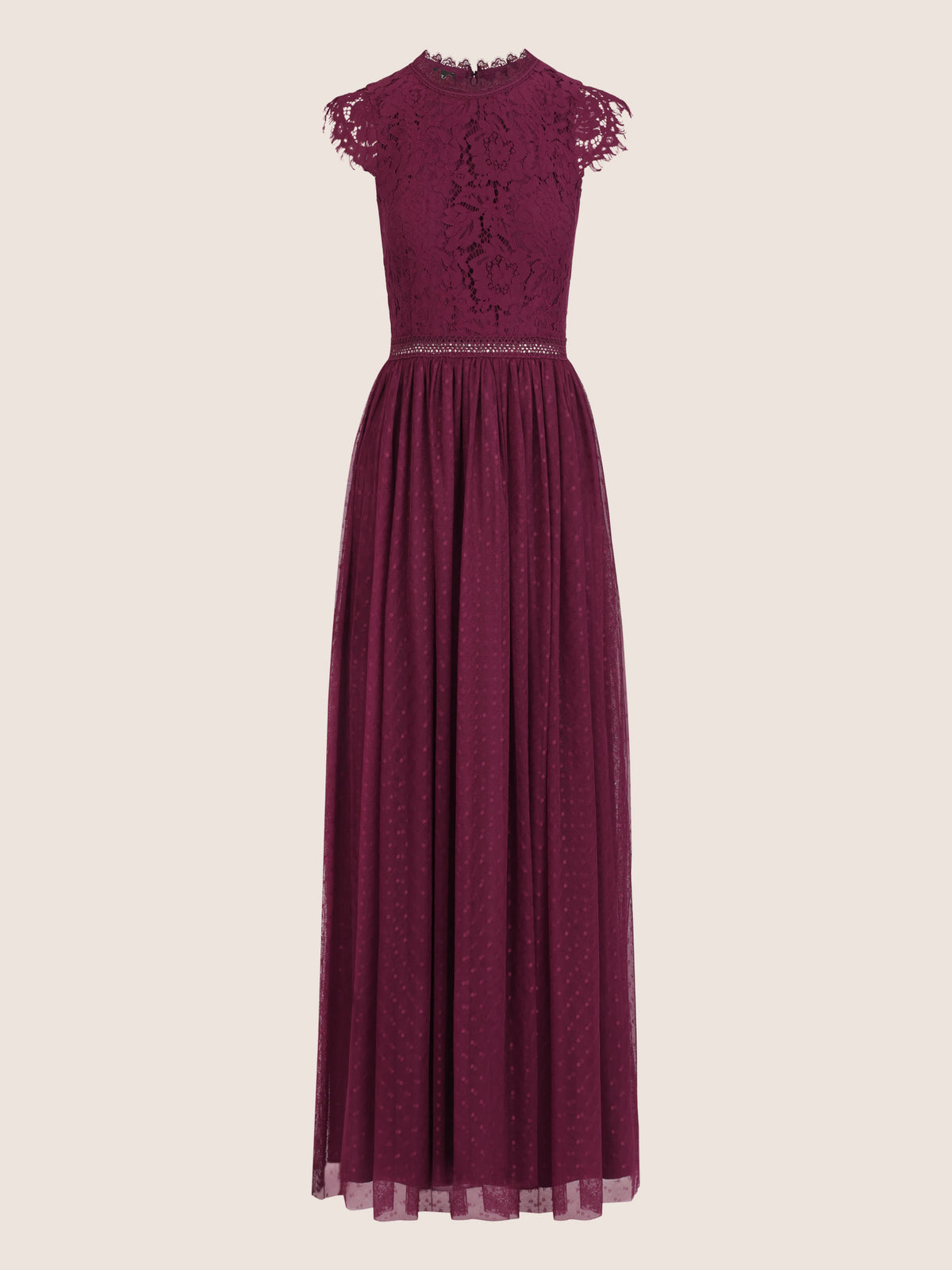 Brautkleid aus plastischer Spitze und weichem Tüll | weinrot