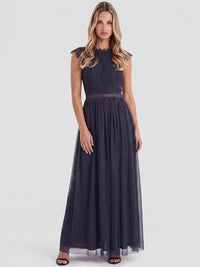 Kleid aus plastischer Spitze und weichem Tüll | nachtblau