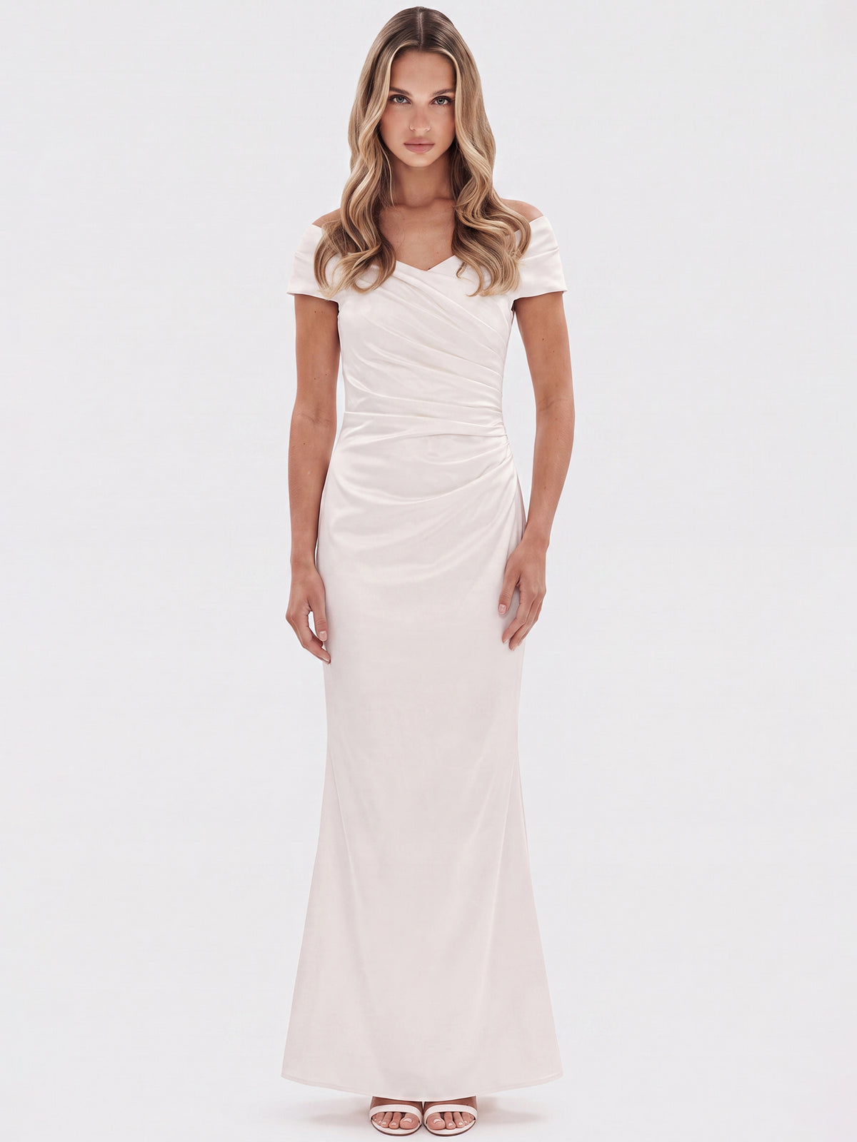 APART On-Shoulder-Hochzeitskleid aus Satin | creme