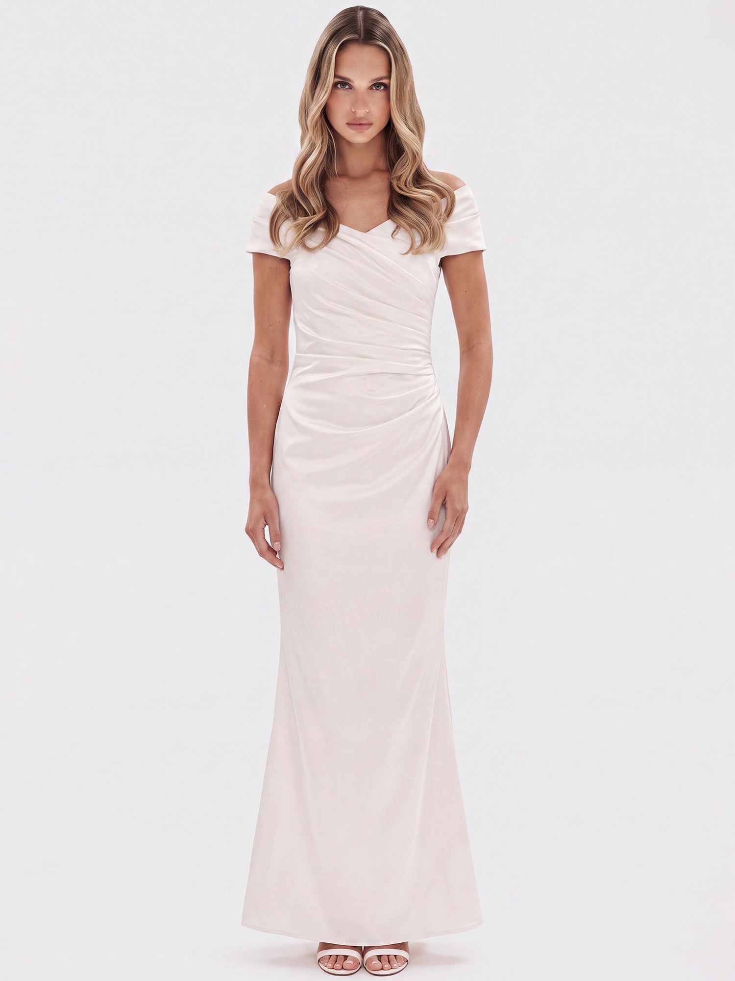 APART On-Shoulder-Hochzeitskleid aus Satin | creme