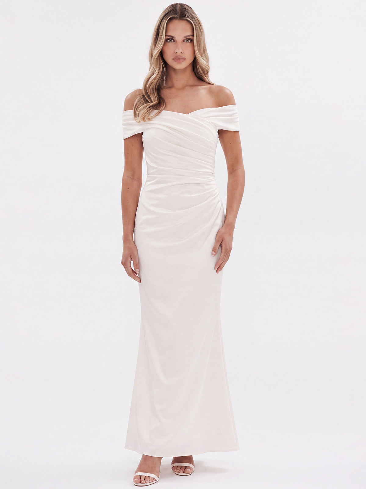 APART On-Shoulder-Hochzeitskleid aus Satin | creme