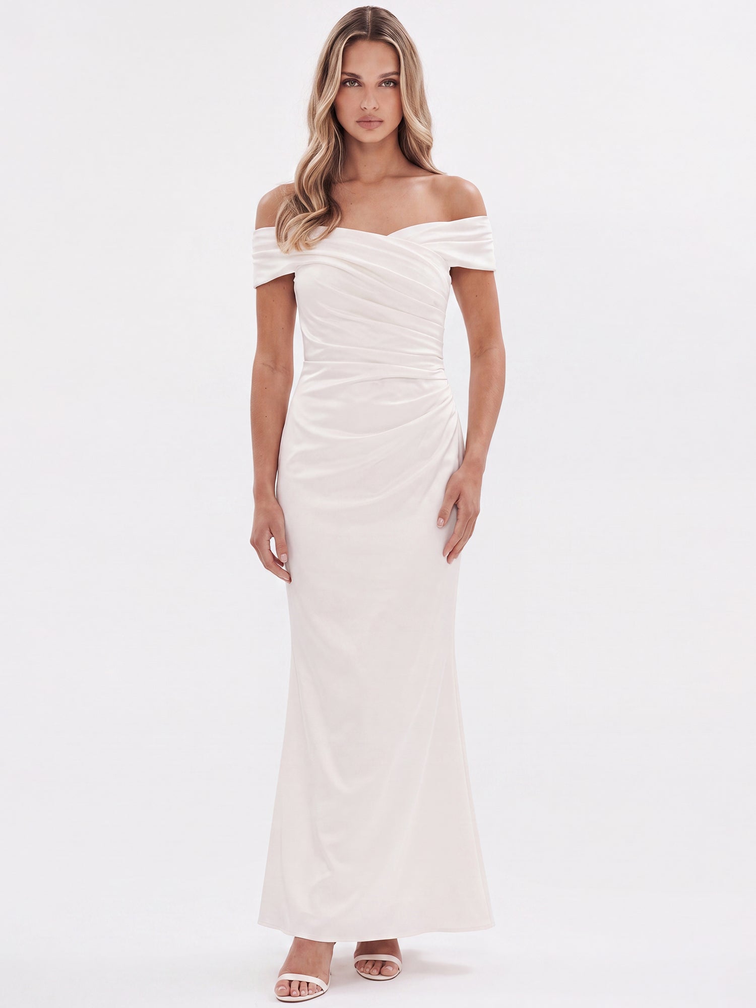 APART On-Shoulder-Hochzeitskleid aus Satin | creme