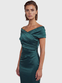 APART On-Shoulder-Kleid aus Satin | emerald