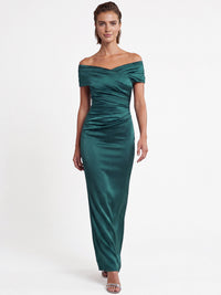 APART On-Shoulder-Kleid aus Satin | emerald