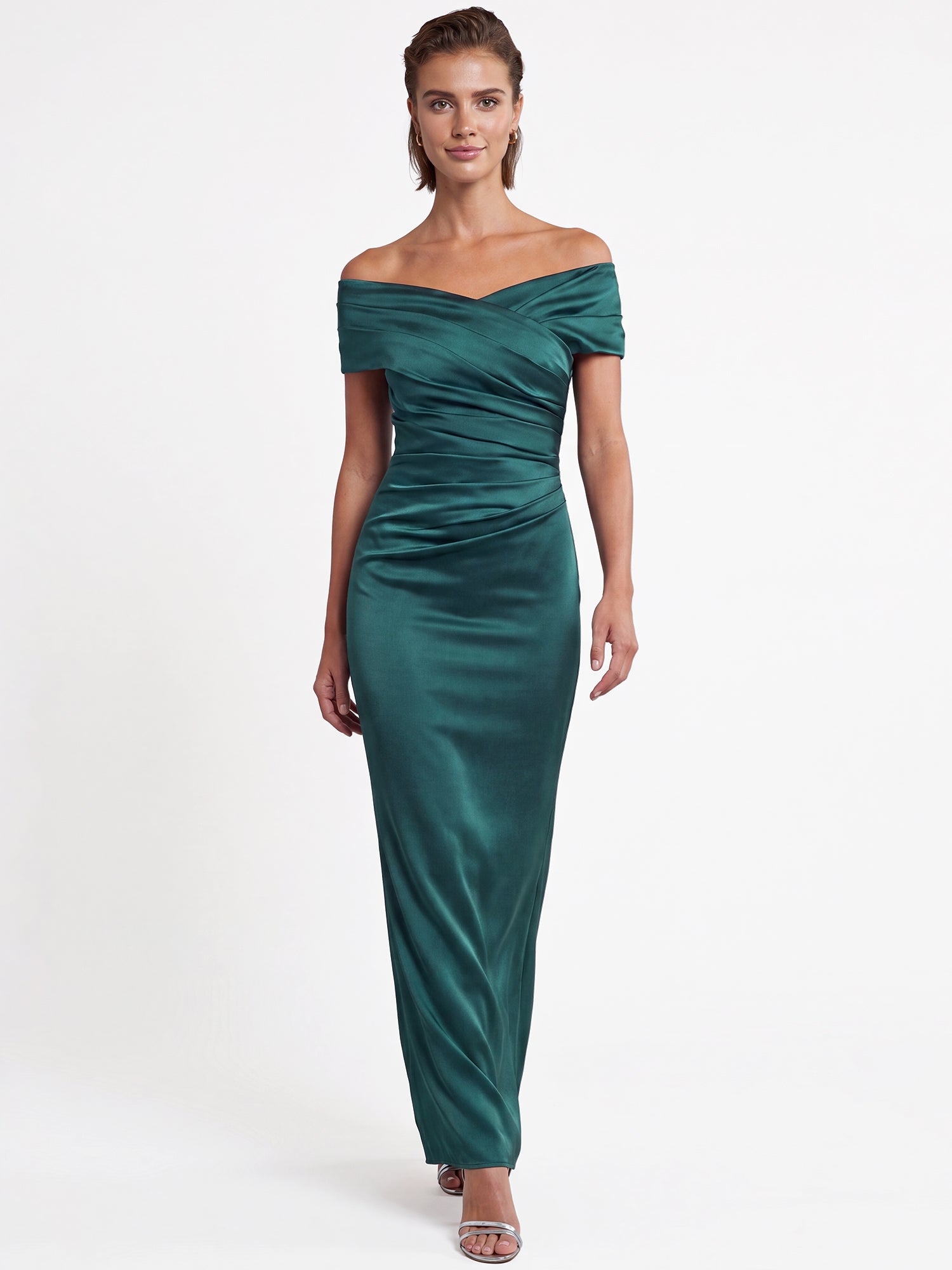 APART On-Shoulder-Kleid aus Satin | emerald